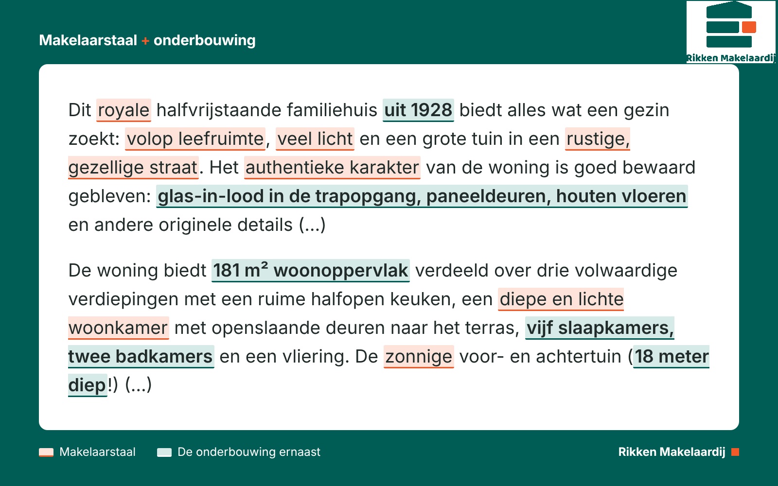 verkooptekst-woning-makelaarstaal Verkooptekst woning met makelaarstaal en onderbouwing gemarkeerd